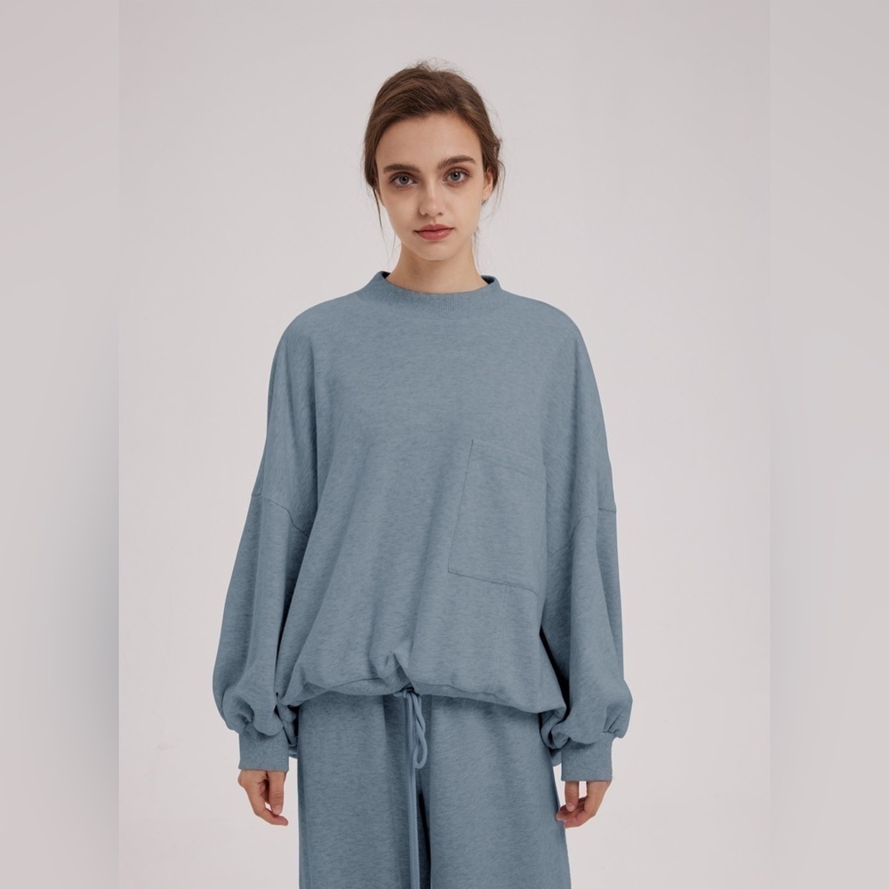 Nap | Women's Drawstring Hem Cotton Sweatshirt Oversized Size Small Blue